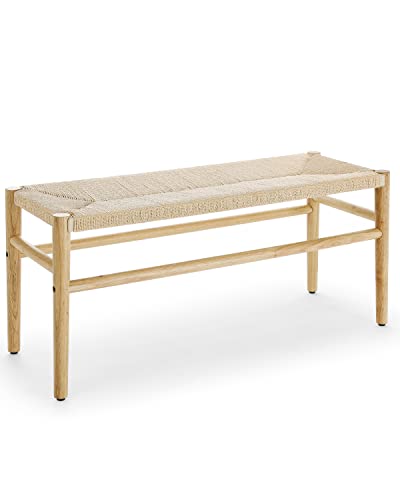 ECLY. Woven Bench for Bedroom End of Bed Bench 39.5" Wooden Bench ndoor Dinning Bench Entrywway Bench with Solid Rubber Wood leas Bed Bench - WoodArtSupply