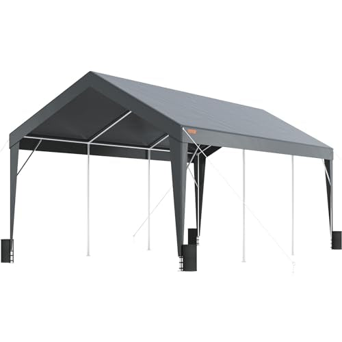 VEVOR Carport Car Canopy 10x20ft, Upgraded Heavy Duty Car Port Garage Boat Shelter Party Tent with 8 Reinforced Poles and 4 Weight Bags, UV Resistant Waterproof Tarp for SUV, Truck, Boat - WoodArtSupply