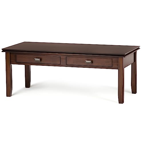 SIMPLIHOME Artisan SOLID WOOD 46 inch Wide Rectangle Coffee Table in Russet Brown, for the Living Room and Family Room - WoodArtSupply