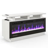 Fireplace TV Stand with 50" Smart Electric Fireplace, Solid Wood Fire Place with Mantel, Modern Fireplace Cabinet with Socket for Living Room Farmhouse Entertainment Center White, (50 inch, WiFi) ROCSUMOO