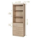 FOTOSOK 71-Inch Oak Storage Cabinet with 3 Drawers and Open Shelves for Home and Office FOTOSOK