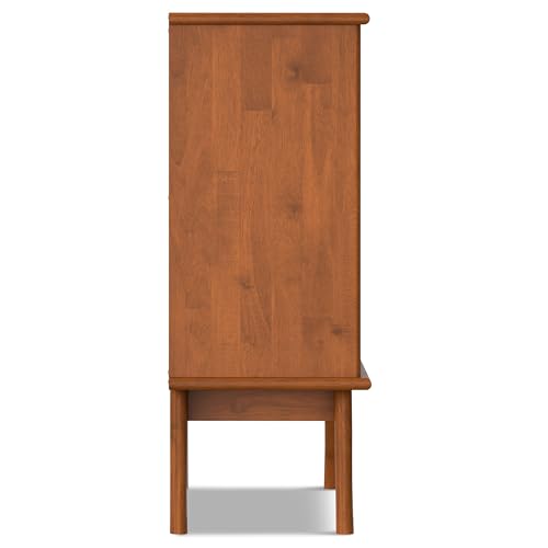 SIMPLIHOME Draper Solid Hardwood Wide Mid Century Modern Storage Cabinet for The Living, Entryway and Family Room, 36 inch, Teak Brown SIMPLIHOME