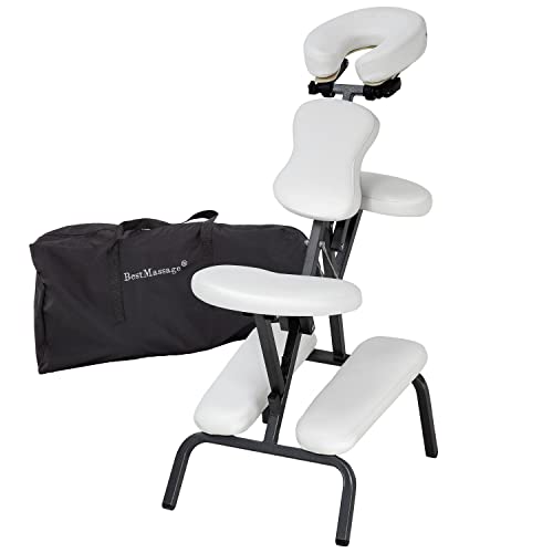 BestMassage Portable Massage Chair for Tattoo and Spa Foldable Massage Therapy Chair with Adjustable Face Cradle High-Density Cushion Lightweight Design with Carrying Bag Ideal for Salon Use (White) BestMassage