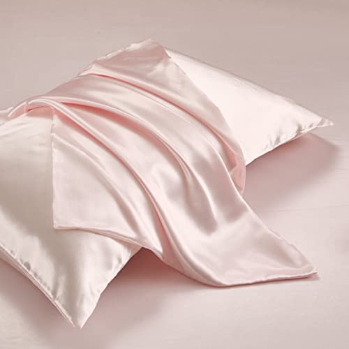HommxJF 4Pcs Blush Pink Silk Twin Sheet Set - Satin Bedding With 1 Flat Sheet, 1 Deep Pocket Fitted Sheet, 2 Pillowcases With Envelope Closure - Silky Comforter Sheets HommxJF