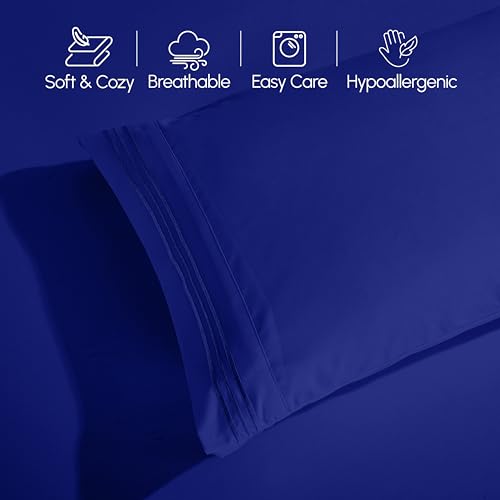 Elegant Comfort Luxurious 1500 Premium Hotel Quality Microfiber Three Line Embroidered Softest 4-Piece Bed Sheet Set, Wrinkle and Fade Resistant, Twin/Twin XL, Royal Blue Elegant Comfort