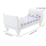 Gxsterd 1/12 Dollhouse Bed Miniature Single Bed Vintage Woode Mini Bed for for 6 inch Dolls Dollhouse Bedroom Furniture with Bedding Fabric (White) Gxsterd