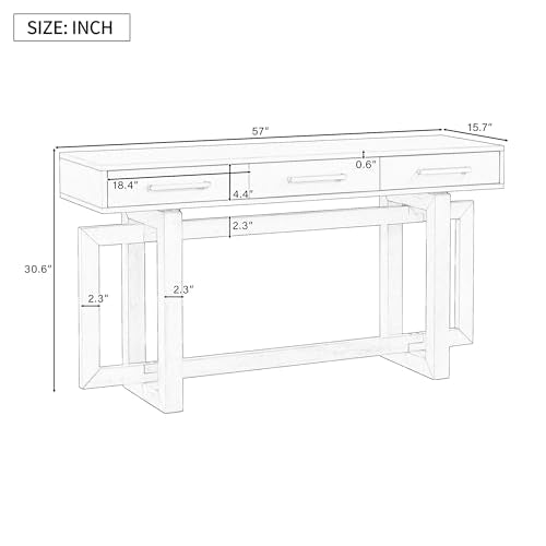 Knocbel Long Console Table with 3 Drawers and Handles, Minimalist Entryway Sofa Tables with Cross Sled Base for Living Room Hallway, 15.7" D x 57" W x 30.6" H Gray and Whitetop Knocbel