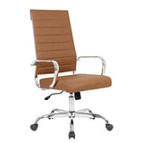 LANDSUN Home Office Chair High Back Executive Chair Ribbed Leather Computer Desk Chair with Armrests Soft Padded Adjustable Height Swivel Modern Conference Chrome Brown LANDSUN