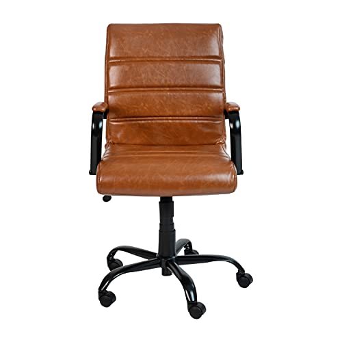 Flash Furniture Whitney Mid-Back Desk Chair - Brown LeatherSoft Executive Swivel Office Chair with Black Frame - Swivel Arm Chair Flash Furniture