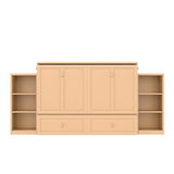 Ball & Cast Murphy Bed Full Size Bed Frame with Spacious Storage Drawers and Open Shelves,Wood Hideaway Beds w/No Box Spring Needed,Slat Support,for Apartment,Bedroom,can be Folded,Golden Ball & Cast