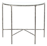 SAFAVIEH Couture Home Collection Jessa Silver Metal/Tempered Glass Top Half Moon Entryway Living Room Console Table (Fully Assembled) SAFAVIEH