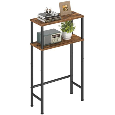 Asgolion Narrow Console Table, 15.7" Small Entryway Table, 2-Tier Sofa Table with Storage, Skinny Console Tables for Entryway, Hallway, Bedroom, Living Room, Foyer, Rustic Brown