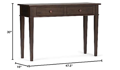 SIMPLIHOME Carlton SOLID WOOD 44 inch Wide Transitional Console Sofa Entryway Table in Dark Tobacco Brown with Storage, 2 Drawers, for the Living Room, Entryway and Bedroom - WoodArtSupply