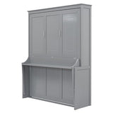 FAVSH Queen Size Murphy Bed with Shelf, Modern Solid Pine Wood Wall Bed, Space-Saving Hidden Bed,Fold-The-Way Bed for Bedroom,No Box Spring Needed,Grey FAVSH