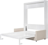 Virubi Queen Murphy Bed with Couch,Wood Folding Murphy Wall Bed Cabinet with Sofa (White,Queen) Virubi