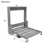 Merax Queen Size Murphy Bed with Small Storage Shelf(AS Desk), Wall Murpht Bed Cabinet Queen with Lights and USB Charging Station, No Box Spring Needed, Gray Merax
