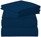 ROYALE LINENS 3 Piece Twin Sheets Set - Soft Brushed 1800 Microfiber Bedding - 1 Fitted and 1 Flat Sheet, 1 Pillow case - Wrinkle Free & Fade Resistant - Hotel Luxury Bed Sheets Set (Navy, Twin) ROYALE LINENS
