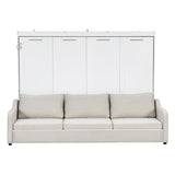 Quarte Queen Size Murphy Bed with Folding Sofa & Built-in Storage Shelves, Space-Saving Wall Bed Frame with LED Lights, Safety Lock, Easy Assembly Quarte