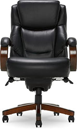 La-Z-Boy Delano Big & Tall Executive Office Chair, High Back Ergonomic Lumbar Support, Bonded Leather, Black with Mahogany Wood Finish La-Z-Boy