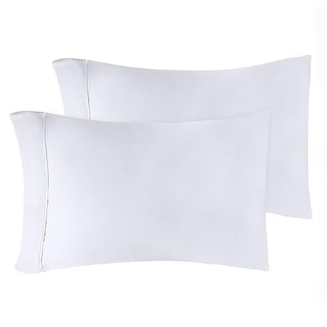 Superior 100% Premium Combed Cotton, 300 Thread Count Pillowcases Set of 2, Single Ply Cotton, Soft and Luxurious Bedding Sets - 20" x 30" Standard Pillowcase, White Superior