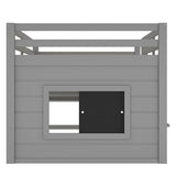 Bellemave Full Size Loft Bed for Kids with Sliding Chalkboard & Bookshelf, Sturdy Wooden Full Loft Bed Frame with Safety Guardrails, Space Saving Kids Loft Beds with Under-Bed Play Space, Grey Bellemave