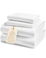100% Egyptian Cotton Sheets King Size - 1000 Thread Count Silky Sateen King Size Sheets Set, Naturally Cooling & Breathable, Ultra-Soft Hotel Luxury Sheets with 15" Snug Fit Deep Pockets - White LANE LINEN