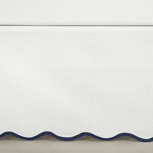 Lush Decor Coastal Chic Scalloped Edge Linen-Textured Bed Skirt Single, King Navy & White - White Bed Skirt King Size - Coastal Decor - Wrap Around Bed Skirt Lush Decor