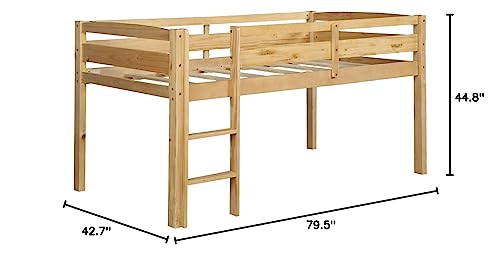 Merax Twin Size Wood Low Loft Bed Frame for Kids Junior Low Loft Bunk Bed with Full Length Guardrails Walnut Merax