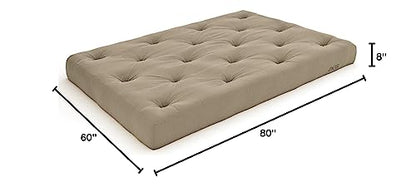 Nirvana Futons Plush, Comfortable 8-Inch Queen Futon Mattress, Khaki Twill - Made in USA