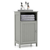 CLEEMAN Bathroom Storage Cabinet, Freestanding Wooden Bathroom Floor Cabinet with Door, Open Shelf, 3-Level Adjustable Shelf, Multipurpose Side Storage Organizer for Living Room, Kitchen (Grey) CLEEMAN