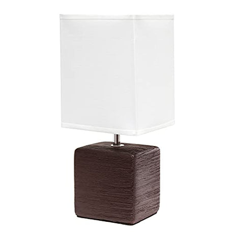 Simple Designs Petite Faux LT2072-BWN Stone Table Lamp with Fabric Shade, Brown with White Shade Simple Designs