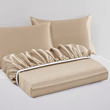 VACVELT 3pcs Extra Deep Pocket Satin Fitted Sheet Set King Bed Set, Beige Bottom Sheet Fit 18-24 Inch Deep Pocket Mattress, Silky Bedding Set Soft & Ultra Deep Fitted Sheet & 2 Pillowcase VACVELT