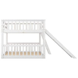 Harper & Bright Designs Floor Low Bunk Bed Full Over Full with Slide and Ladder, Solid Wood Bunk Beds Frame for Saving Space, White Harper & Bright Designs
