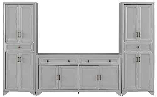 Crosley Furniture Tara 3-Piece Sideboard and Pantry Set, Distressed Gray - WoodArtSupply