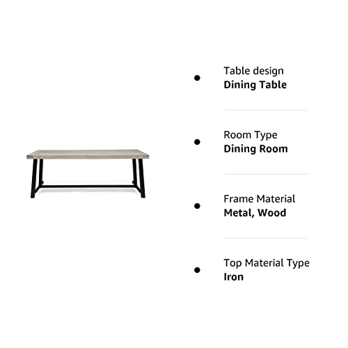 GDFStudio Outdoor Eight Seater Iron Dining Table, Light Gray and Black Finish GDFStudio