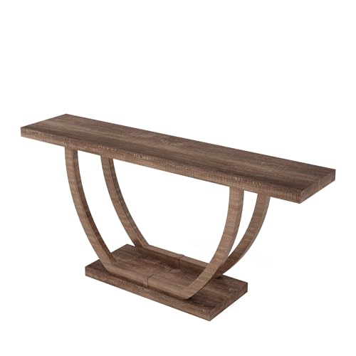 Tribesigns Console Entryway Table Farmhouse: 63 Inches Sturdy Wood Console Table for Entryway, Narrow Long Foyer Sofa Table with Geometric Legs for Hallway, Entrance, Living Room - WoodArtSupply