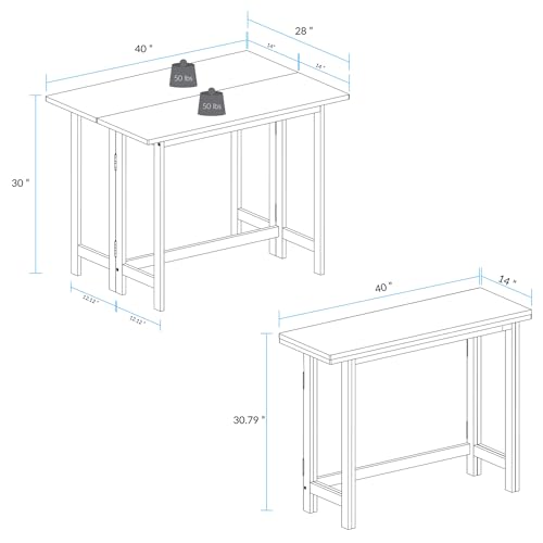Solid Wood Flip-Top Folding Console to Dining Convertible Table Casual Home