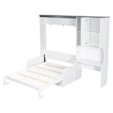 Merax Queen Size Wood Murphy Bed with Upholstered Sofa & Desk, Multifunctional Foldable Wall Platform Bed for Guest-Room, Bedroom, Space Saving, White+ Gray Merax