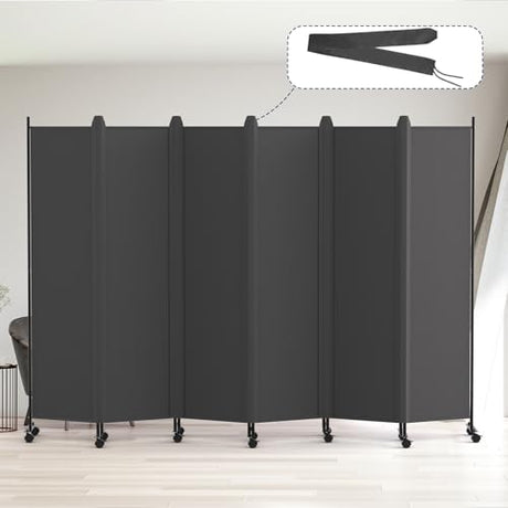 Kokorona 6 Panel Room Divider, 6FT Tall Rolling Privacy Screen with Lockable Wheels, Folding Wall Dividers Portable Room Divider for Room Separation, Included - Cover Strips, Grey, 119''W x 70''H Kokorona