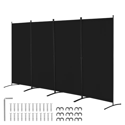 VEVOR Room Divider, 4 Panel Room Divider, Folding Privacy Screen and Portable Partition Divider for Room Separation, Freestanding Room Partitions for Office, Bedroom, Study, Black VEVOR