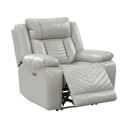 Lexicon Power Recliner Chair, Faux Leather Upholstered Home Theater Seating with LED Lighting, USB Charging Ports, Single Wall Hugger Reclining Chair for Living Room/Bedroom Easy Assembly, Gray Lexicon