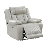 Lexicon Power Recliner Chair, Faux Leather Upholstered Home Theater Seating with LED Lighting, USB Charging Ports, Single Wall Hugger Reclining Chair for Living Room/Bedroom Easy Assembly, Gray Lexicon