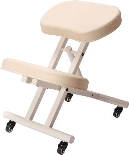 MASTER HEALTH PRODUCT Massage Ergonomic Kneeling Chair, Adjustable Height Posture Stool for Home and Office - Neck and Back Pain Relieving | Spine Tension Relief- Thick Comfortable Cushions (Cream) MASTER HEALTH PRODUCT