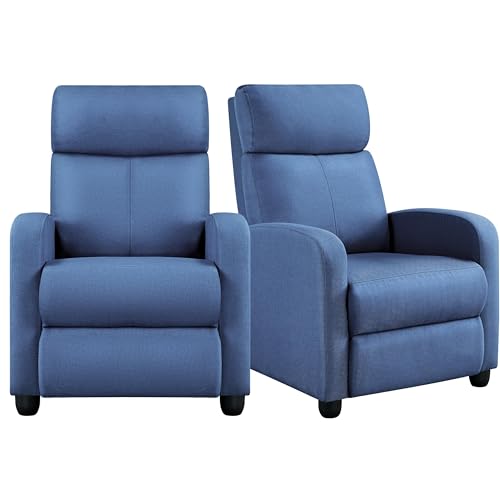 Yaheetech Fabric Recliner Chair Set of 2, Upholstered Reclining Sofa Chair with Pocket Springs for Living Room, Home Theater Seating with Thicker Seat Cushion, Light Blue