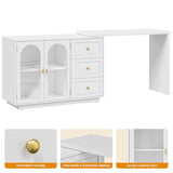 RoyalCraft 83” Large Makeup Vanity Desk, White Corner Vanity Table with 3 Drawer & 2 Door, Modern Extendable Dressing Table, Vanity Dresser Combo for Bedroom, Dressing Room (Without Mirror) RoyalCraft