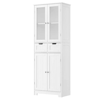 Bathroom Storage Cabinet with Drawers, 67" Tall Floor Linen Cabinet with Doors and Shelves, Freestanding Bathroom Towel Cabinet Organizer, White Accent Cupboard for Bathroom Kitchen Living Room