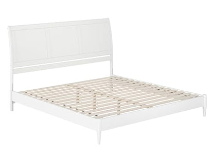 Valencia King Solid Wood Low Profile Sleigh Bed with Charging Station - White - WoodArtSupply