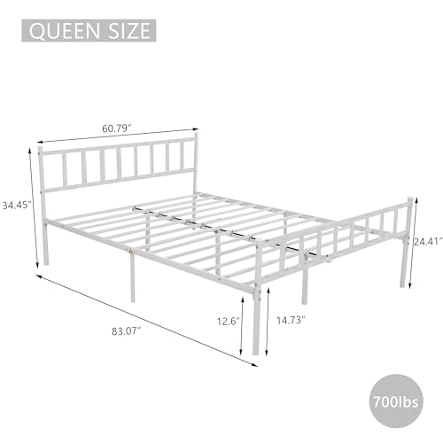 WJORATA Metal Platform Queen Bed Frame with Headboard Sturdy Steel Slats Support No Box Spring Needed Easy Assembly White WJORATA
