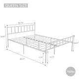 WJORATA Metal Platform Queen Bed Frame with Headboard Sturdy Steel Slats Support No Box Spring Needed Easy Assembly White WJORATA