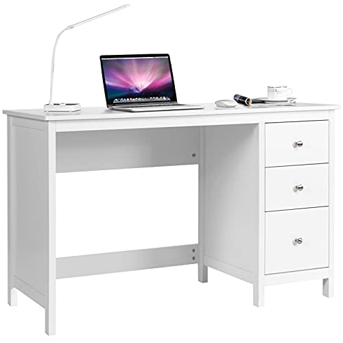 Tangkula White Desk with Drawers, Modern Home Office Computer Desk with Storage Drawers & Spacious Desktop, Compact Writing Study Desk Laptop Desk for Bedroom, Multipurpose Workstation - WoodArtSupply